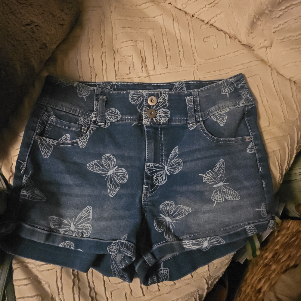 No Boundaries Blue Butterfly Jean Shorts